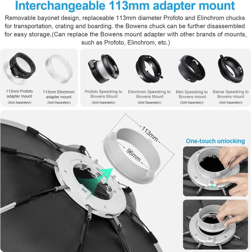 FOMITO 47.2"/120cm Octagonal Softbox, Quick Release Bowens Mount Softbox with Honeycomb Grid, Light Diffusers, Bag for Godox SL-60W SL60IID SL150R SL300R - Image 3